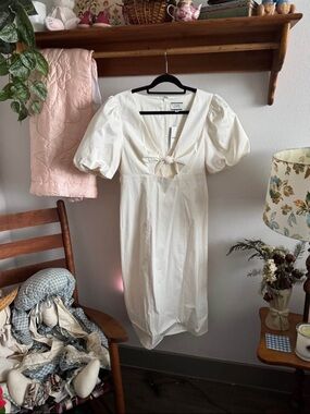J. Crew Cream Puff-Sleeve Tie-Front Midi Dress